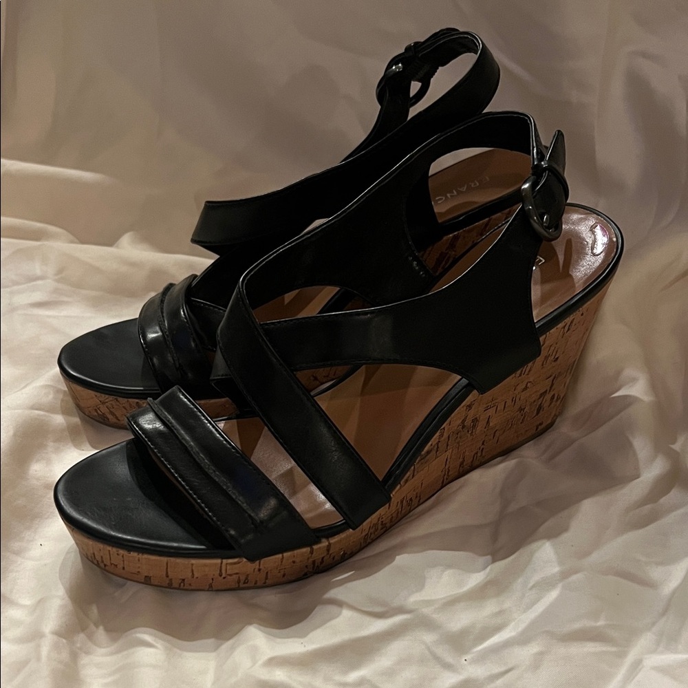 Franco Sarto Black Leather Wedge Sandals